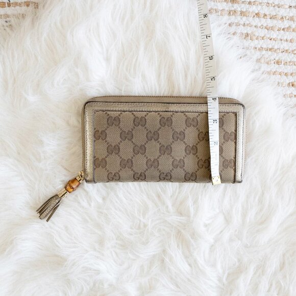 Gucci GG Supreme Zip Around Canvas Wallet w/ Bamboo Tassel & Gold Leather Trim - Picture 13 of 13